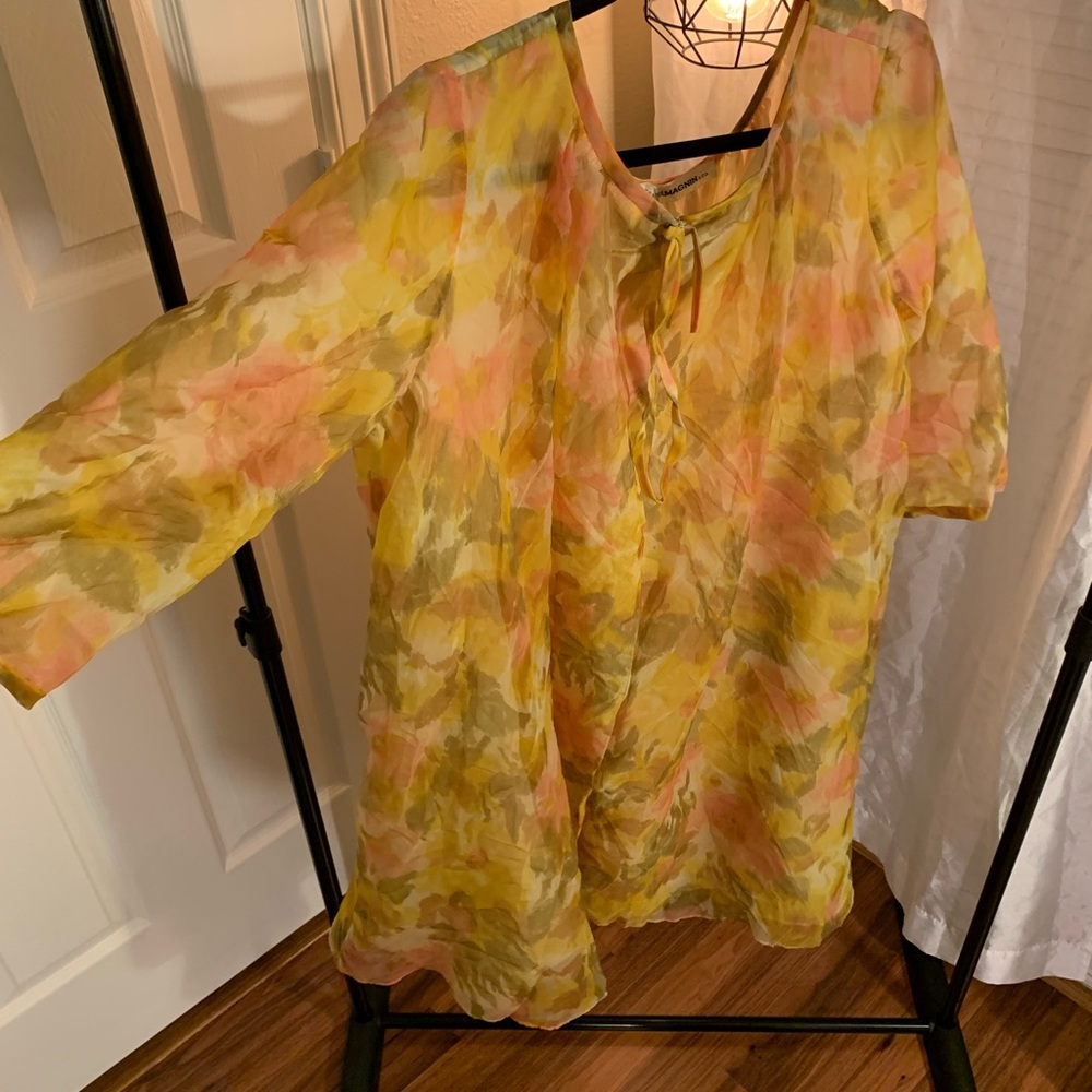 70s vintage yellow floral dress - size large/XL
